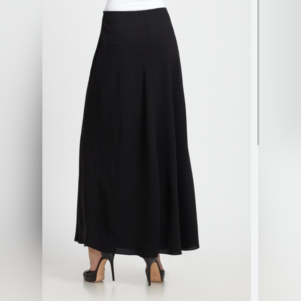 NWT Eileen Fisher Black Silk Crepe Dancer A-line Maxi Skirt Size Small